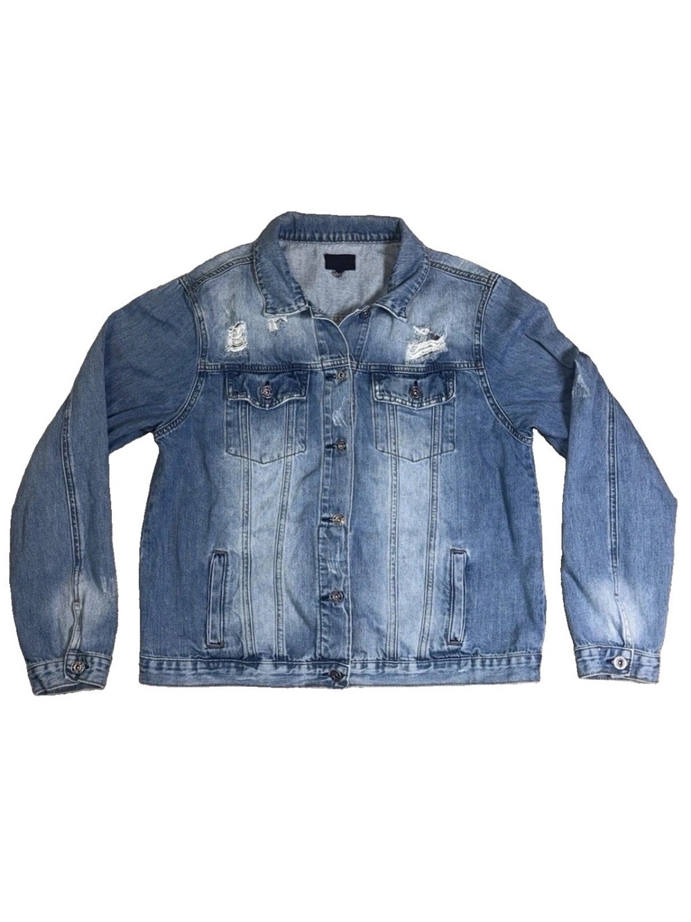 Risen Los Angeles Womens Denim Jacket Large Light Wash Distressed NWT Jean - Picture 2 of 12